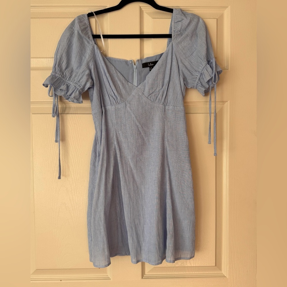 Lulus Sweet As Can Be Blue Striped Puff Sleeve Mini Dress - Size S